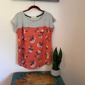 Rewind Knit-to-Woven Floral Tee